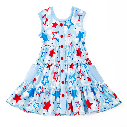 Patriotic Blue Star Pocket Dress - end of April