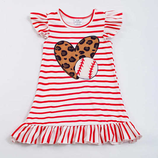 Baseball Leopard Heart Dress - ready to ship