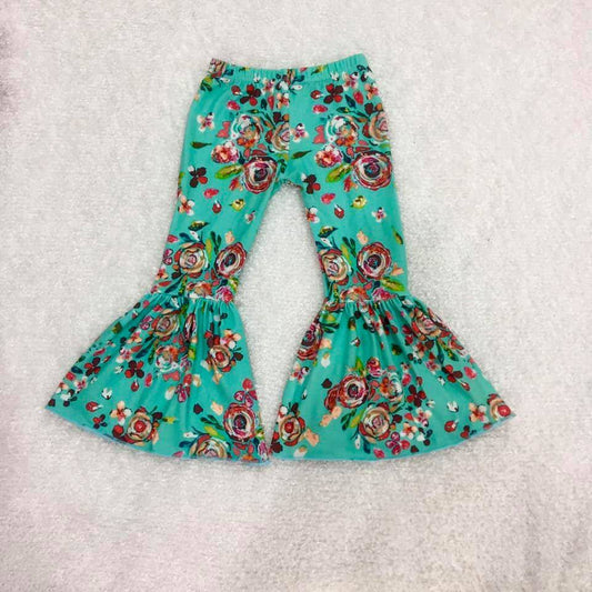 Teal Floral Wide Bells - Ready to ship