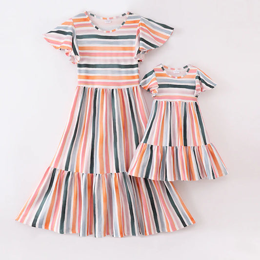 Summer Watercolor Stripe Dress - Adult