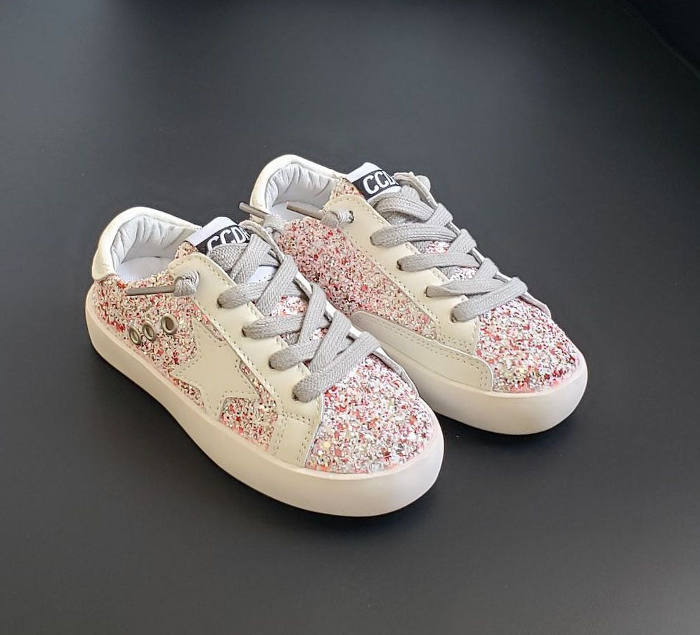 Pink & White Glitter Star Shoes - Pre Order Q 10.11