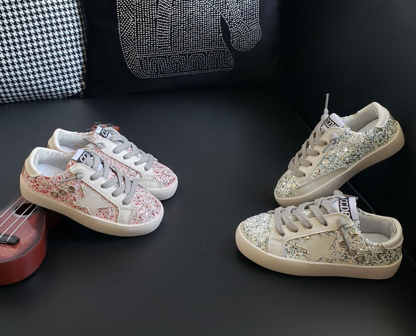 Pink & White Glitter Star Shoes - Pre Order Q 10.11