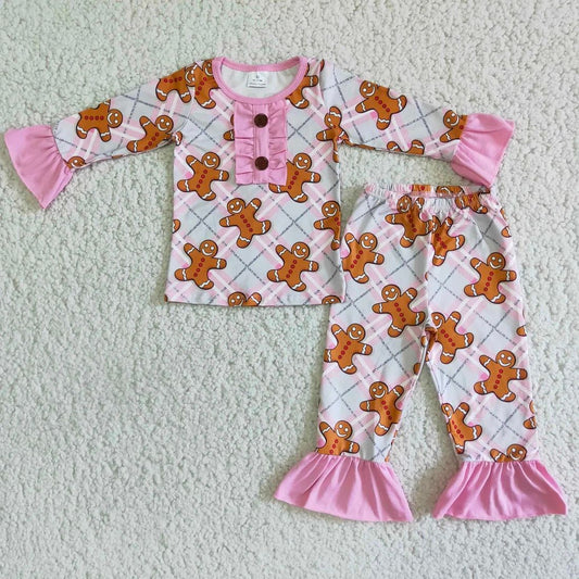 Gingerbread Man Pink Ruffle Pajamas - Ready to ship