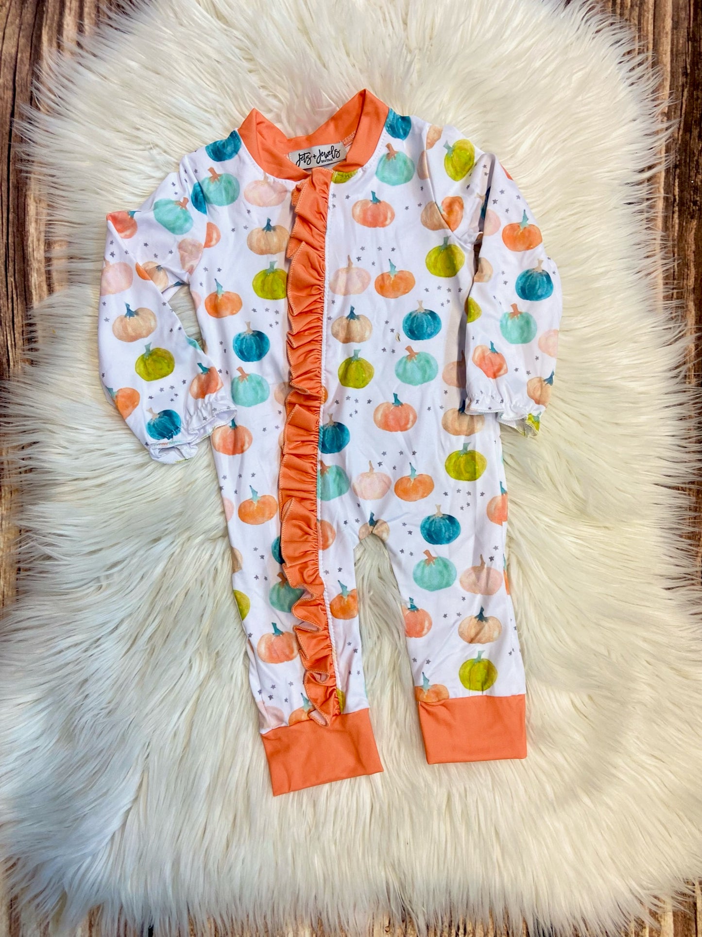 Pumpkin Fall Favorite Pajamas Orange Ruffle - Ready to ship