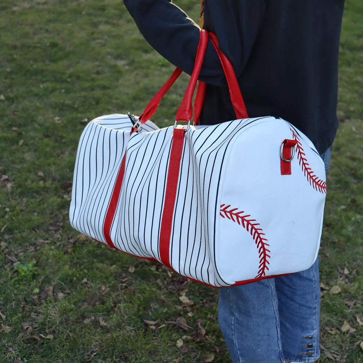 Baseball pinstripe duffle bag - Ready to ship