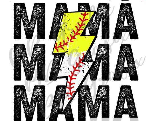 Mama Baseball/softball lighting bolt - Made to order